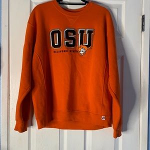 VINTAGE Russell Oklahoma State Cowboys OSU Patch Orange Sweatshirt Size Large